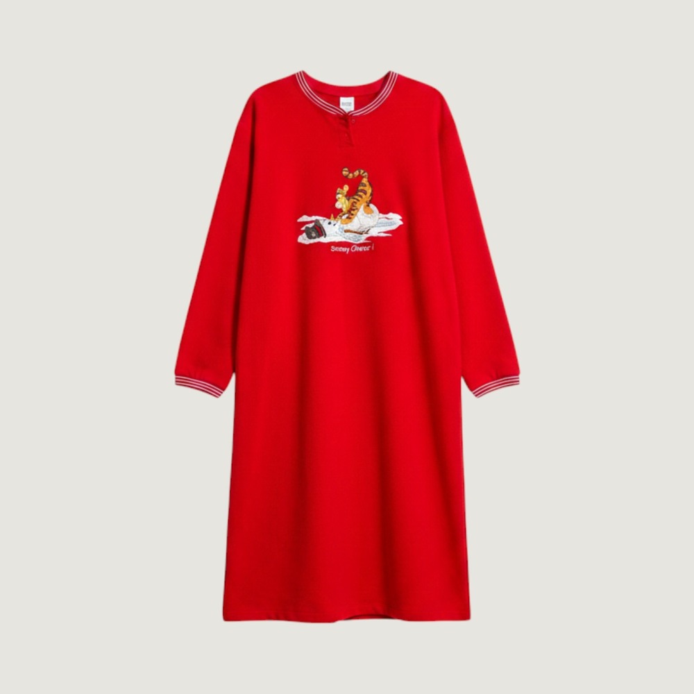 Disney Tigger Snowy Cheer Red Fleece Nightgown Sleepwear Dress Large